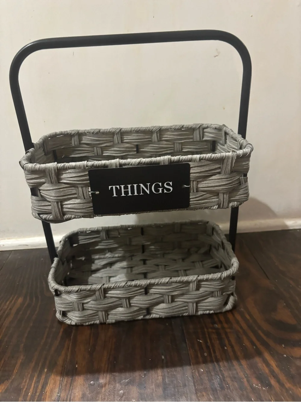 Gray Two-Tier Woven Basket Organizer with Handle - Brand: